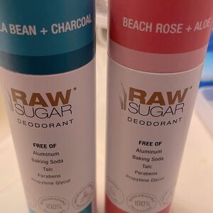 (TWO) Raw Sugar Natural Deodorant 2 Oz Beach Rose + Aloe & Vanilla Bean+Charcoal